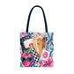 Cute School Supplies Tote Bag — Coffee, Pencil & Smiley Pattern AOP