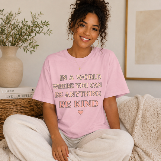 Be Kind T‑Shirt — "In a World Where You Can Be Anything, Be Kind" Inspirational Tee